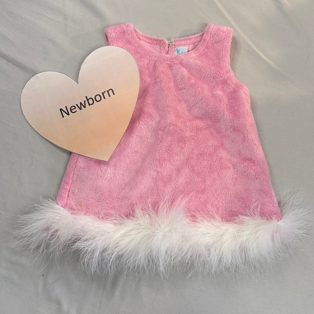 Please Mum LIKE NEW Pink Fuzzy Dress with White Trim